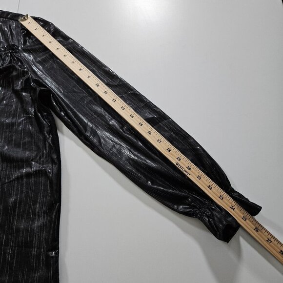 Current Air Top Womens L Black LS V-Neck Shimmery Seersucker Back Anthropology - Picture 5 of 16